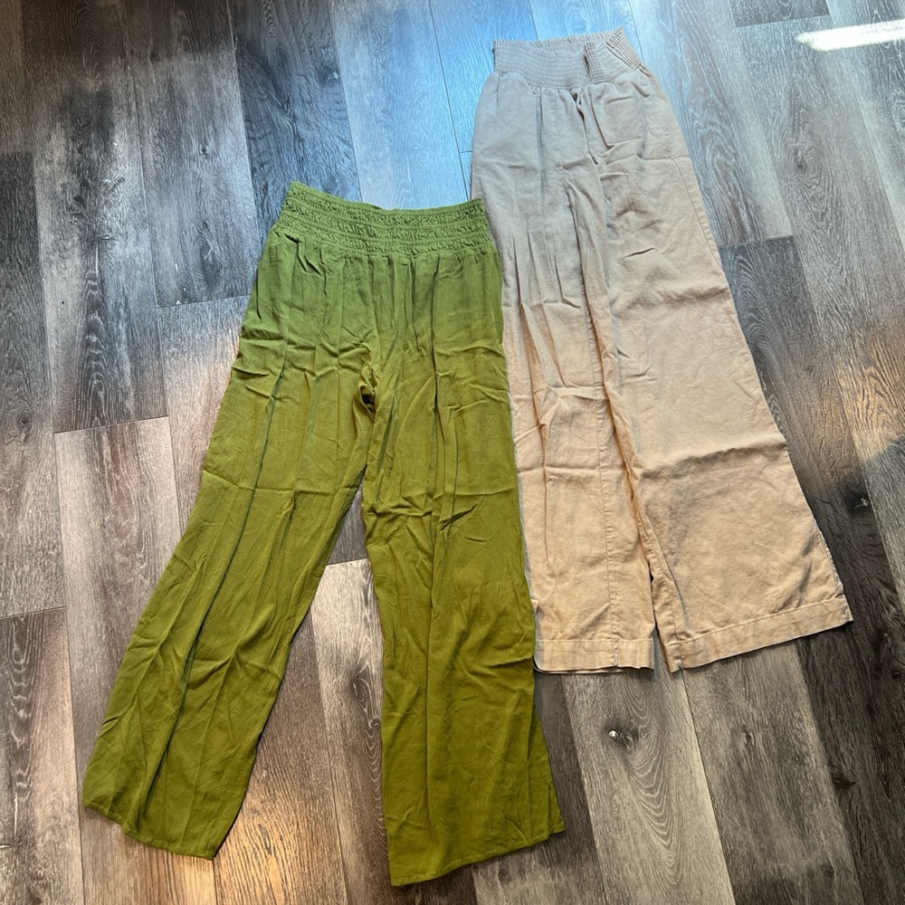 Forever 21 Green and Tan Wide Leg Pants